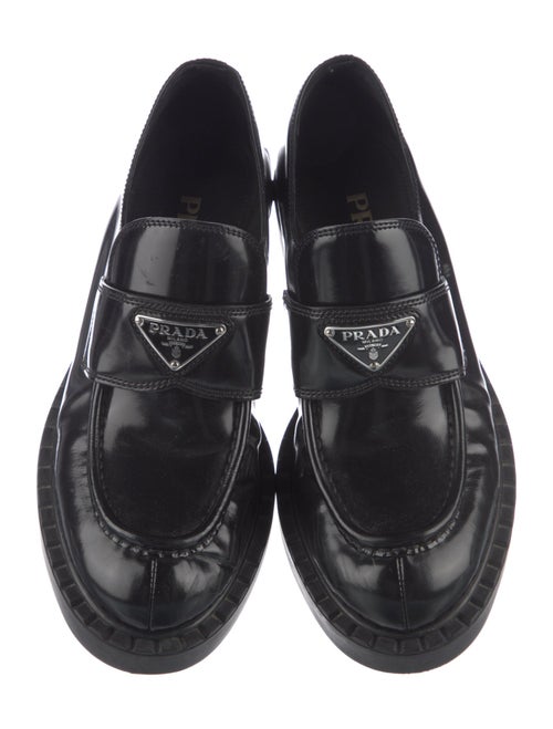 Prada Enameled Metal Triangle Leather Oxfords