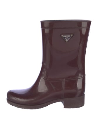 Prada Enameled Metal Triangle Rubber Rain Boots