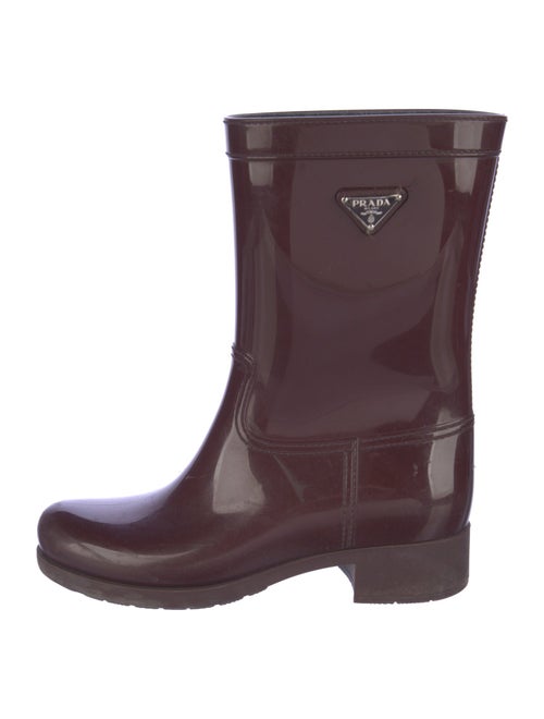 Prada Enameled Metal Triangle Rubber Rain Boots