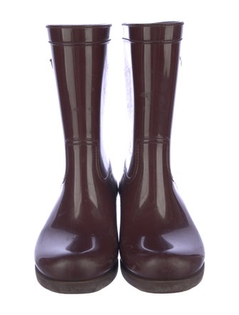 Prada Enameled Metal Triangle Rubber Rain Boots