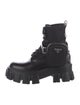 Prada Enameled Metal Triangle Leather Combat Boots