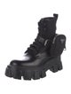 Prada Enameled Metal Triangle Leather Combat Boots