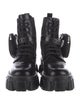 Prada Enameled Metal Triangle Leather Combat Boots