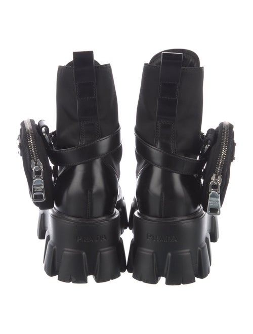 Prada Enameled Metal Triangle Leather Combat Boots