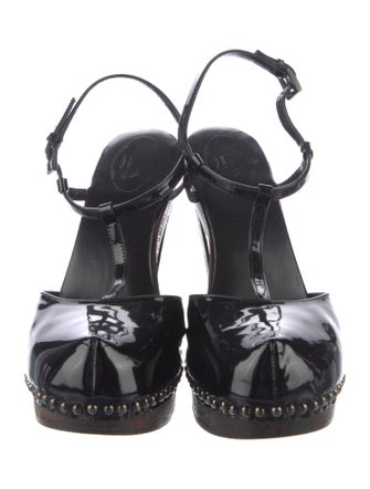Prada Patent Leather Studded Accents T-Strap Pumps