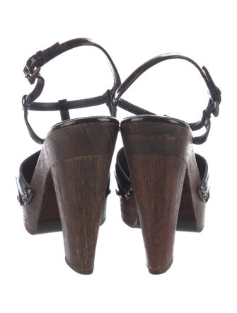 Prada Patent Leather Studded Accents T-Strap Pumps