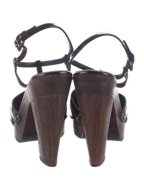 Prada Patent Leather Studded Accents T-Strap Pumps