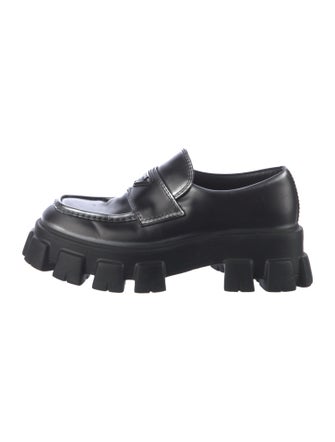 Prada Enameled Metal Triangle Leather Dress Loafers