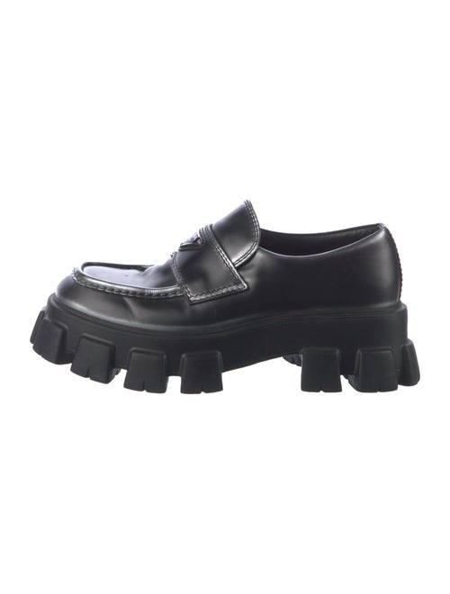 Prada Enameled Metal Triangle Leather Dress Loafers