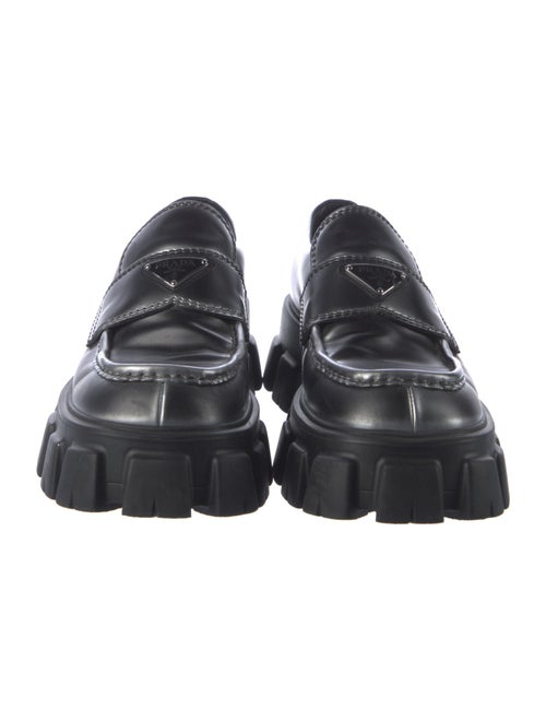 Prada Enameled Metal Triangle Leather Dress Loafers