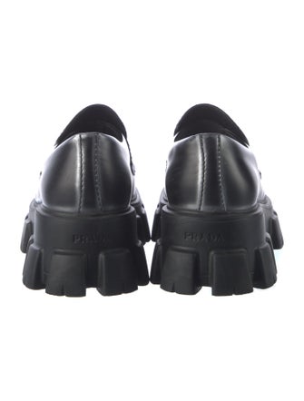 Prada Enameled Metal Triangle Leather Dress Loafers