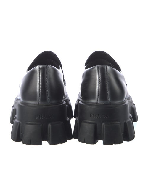 Prada Enameled Metal Triangle Leather Dress Loafers