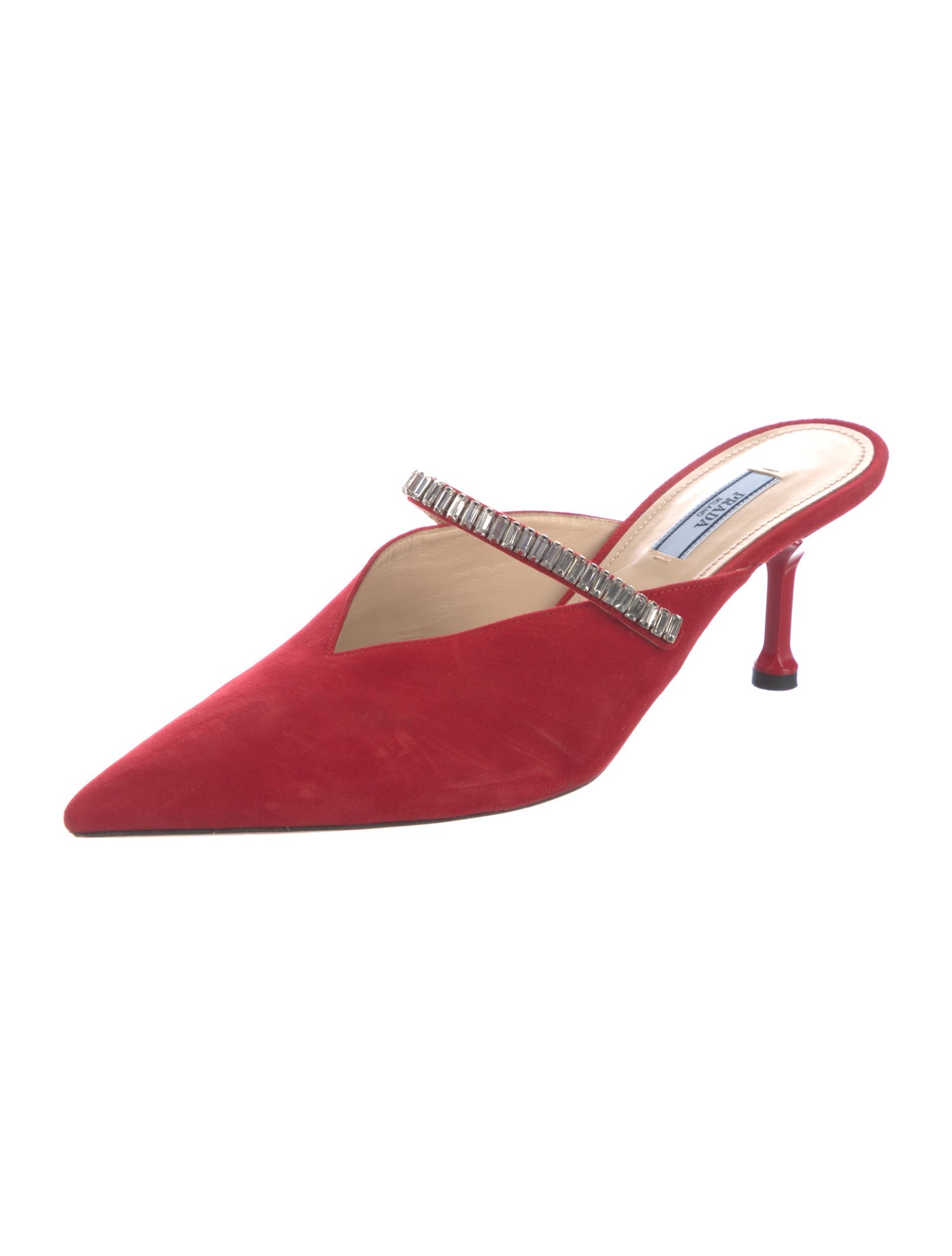 Prada Suede Crystal Embellishments Mules