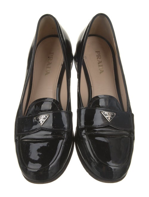 Prada Enameled Metal Triangle Patent Leather Loafers