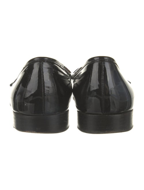 Prada Enameled Metal Triangle Patent Leather Loafers