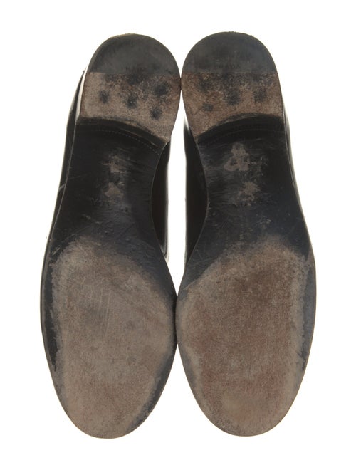 Prada Enameled Metal Triangle Patent Leather Loafers