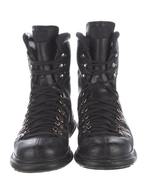 Prada Sport Leather Studded Accents Combat Boots