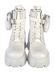 Prada Enameled Metal Triangle Leather Combat Boots