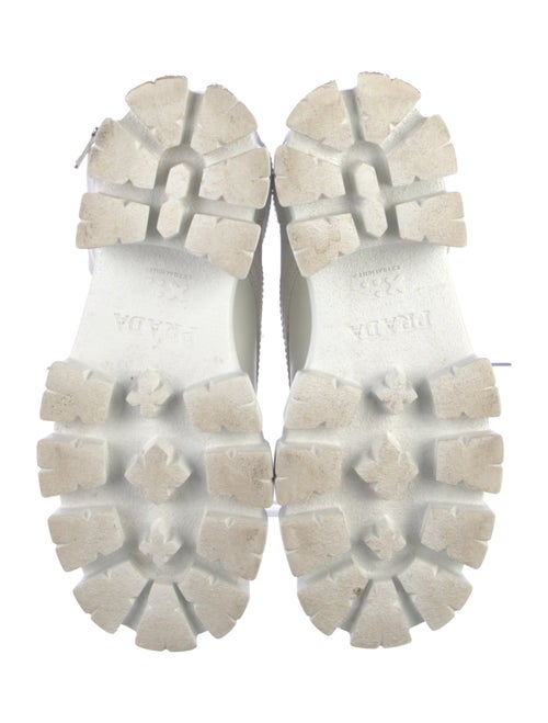 Prada Enameled Metal Triangle Leather Combat Boots