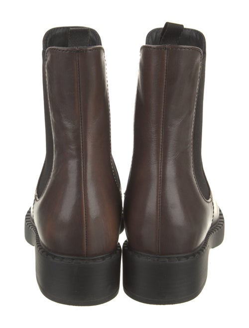Prada Enameled Metal Triangle Leather Chelsea Boots