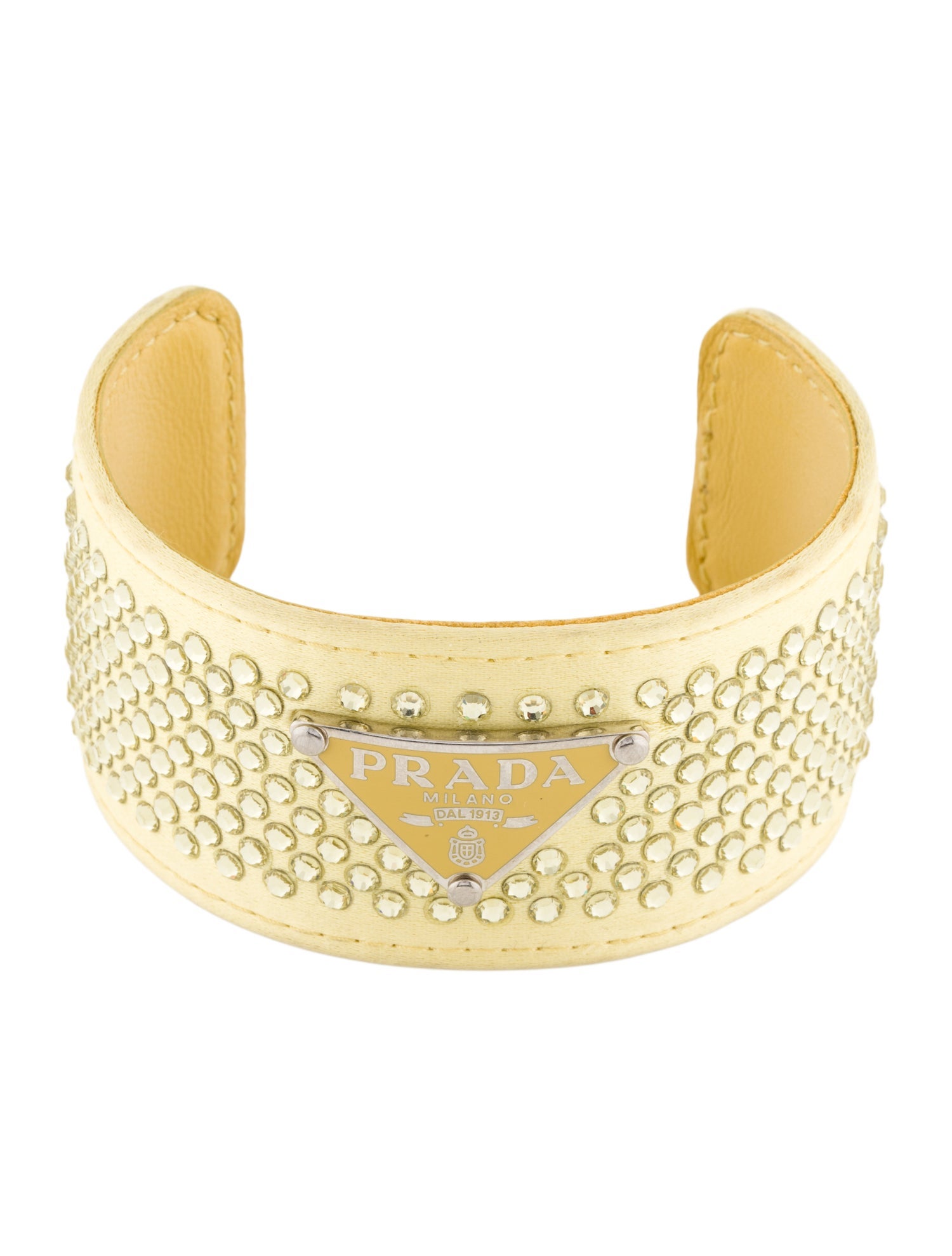 Prada Leather Triangle Logo Cuff Bracelet