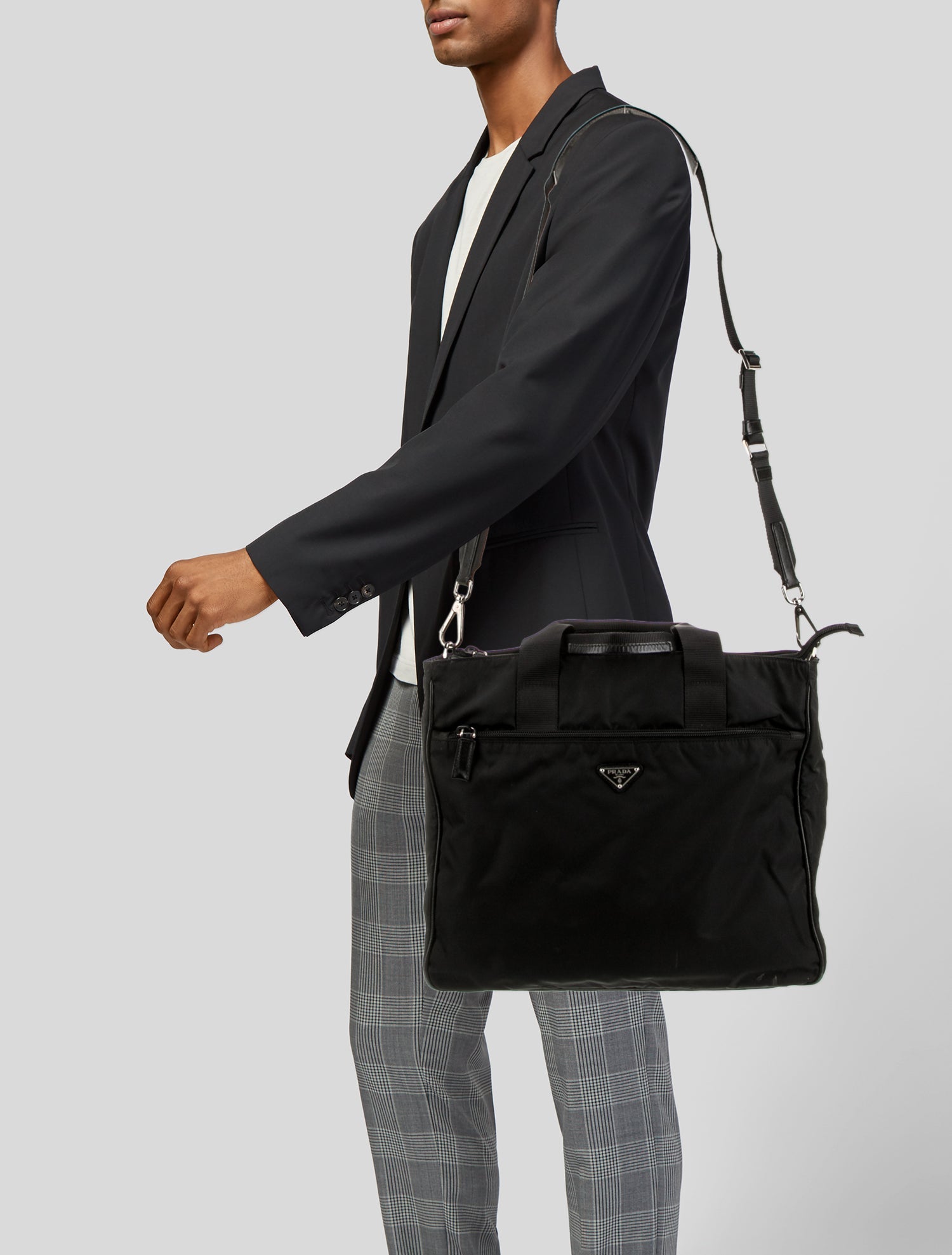 Prada Enameled Metal Triangle Messenger Bag