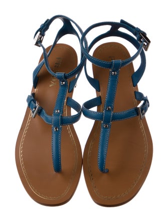 Prada Leather Studded Accents T-Strap Sandals