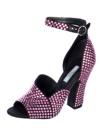Prada Satin Crystal Embellishments Sandals