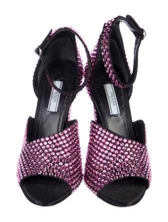 Prada Satin Crystal Embellishments Sandals