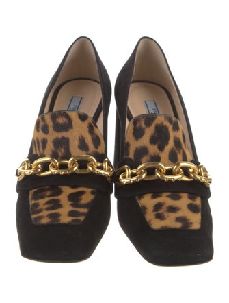 Prada Suede Chain-Link Accents Pumps