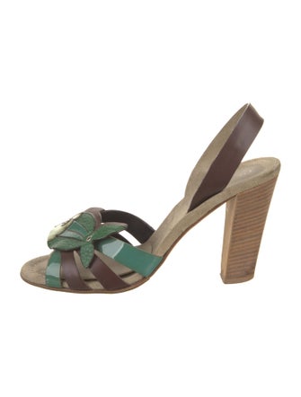 Prada Leather Colorblock Pattern Slingback Sandals