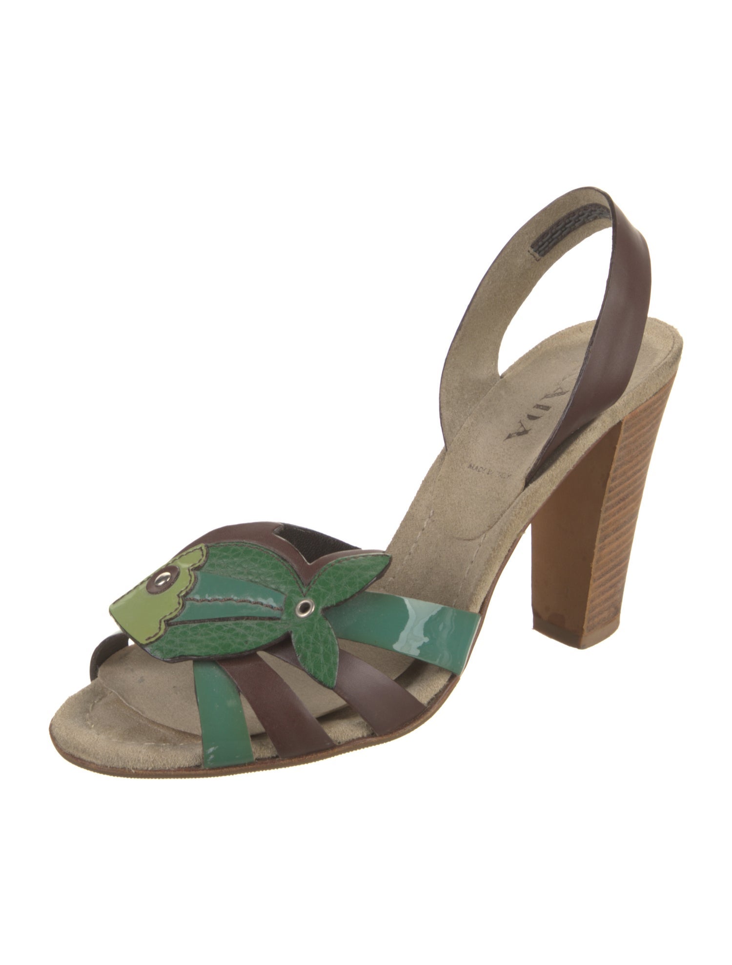 Prada Leather Colorblock Pattern Slingback Sandals