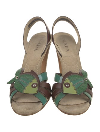Prada Leather Colorblock Pattern Slingback Sandals