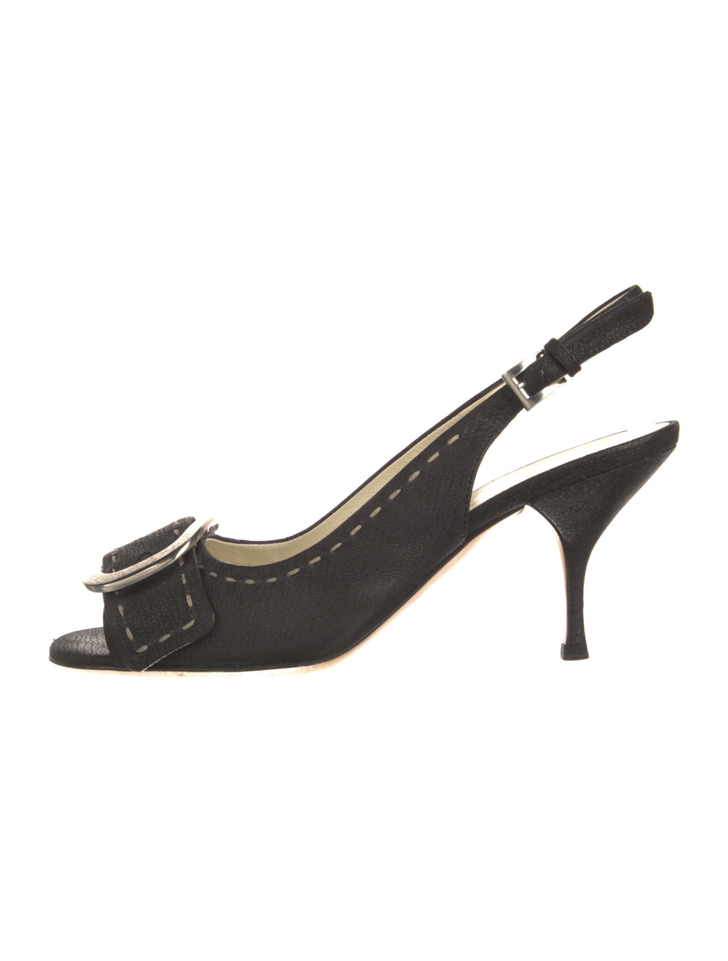 Prada Leather Whipstitch Trim Slingback Sandals