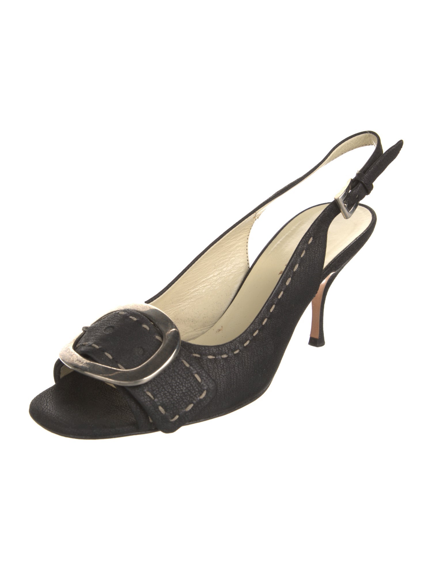 Prada Leather Whipstitch Trim Slingback Sandals