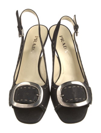 Prada Leather Whipstitch Trim Slingback Sandals