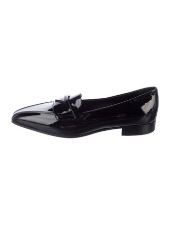 Prada Enameled Metal Triangle Patent Leather Loafers