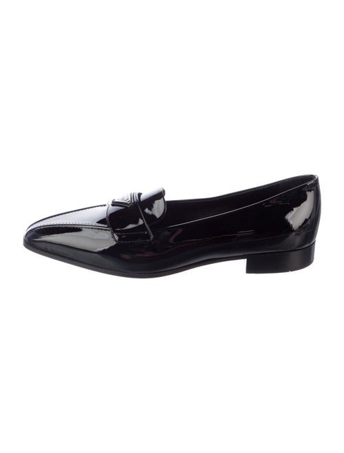 Prada Enameled Metal Triangle Patent Leather Loafers