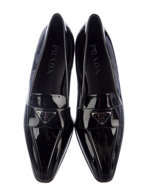 Prada Enameled Metal Triangle Patent Leather Loafers