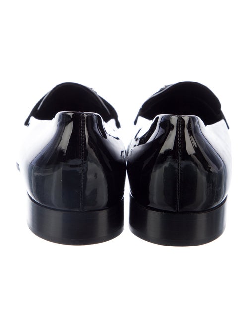 Prada Enameled Metal Triangle Patent Leather Loafers