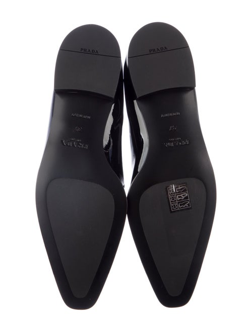 Prada Enameled Metal Triangle Patent Leather Loafers