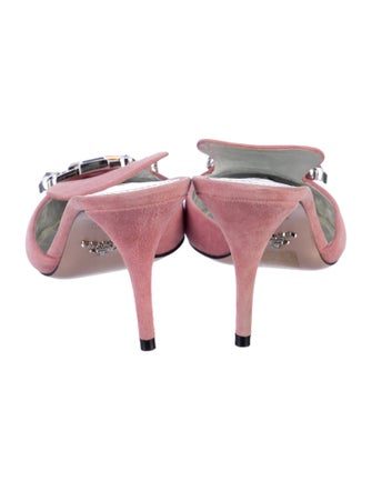 Prada Suede Crystal Embellishments Mules