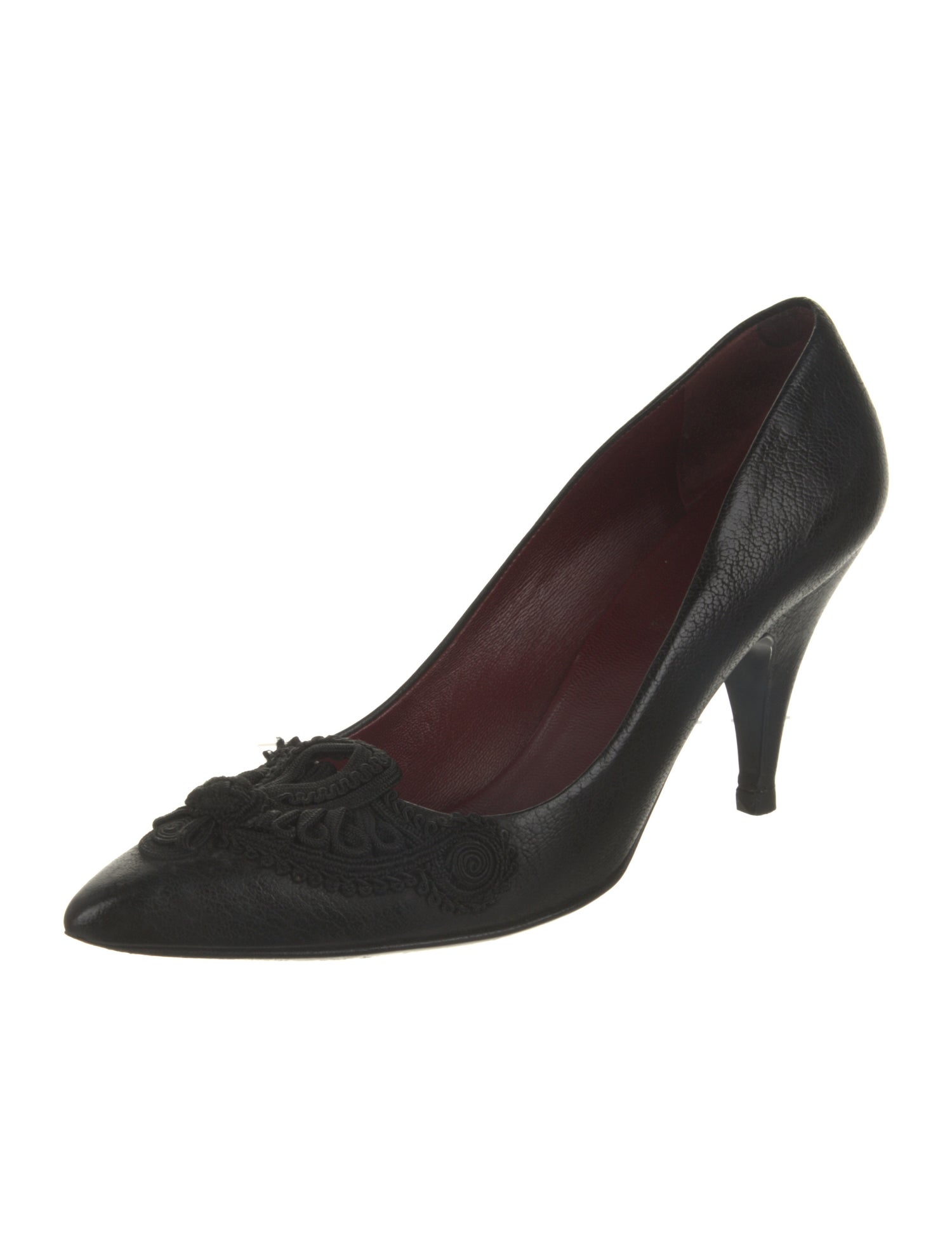 Prada Leather Crochet Trim Pumps