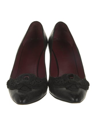Prada Leather Crochet Trim Pumps