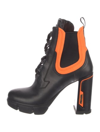 Prada Leather Colorblock Pattern Lace-Up Boots