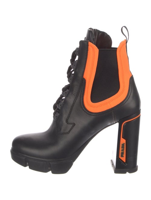 Prada Leather Colorblock Pattern Lace-Up Boots
