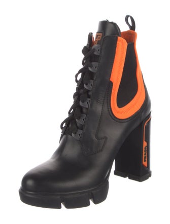 Prada Leather Colorblock Pattern Lace-Up Boots