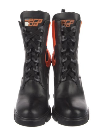 Prada Leather Colorblock Pattern Lace-Up Boots