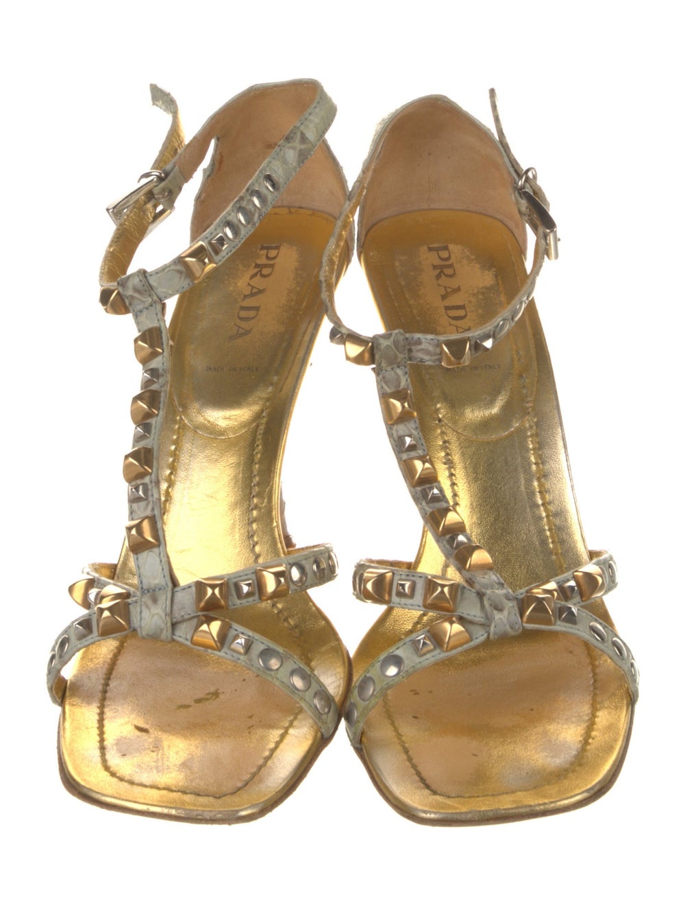 Prada Python T-Strap Sandals Gold & Metallic Leat… - image 3
