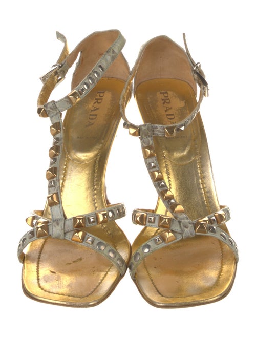 Prada Python Studded Accents T-Strap Sandals